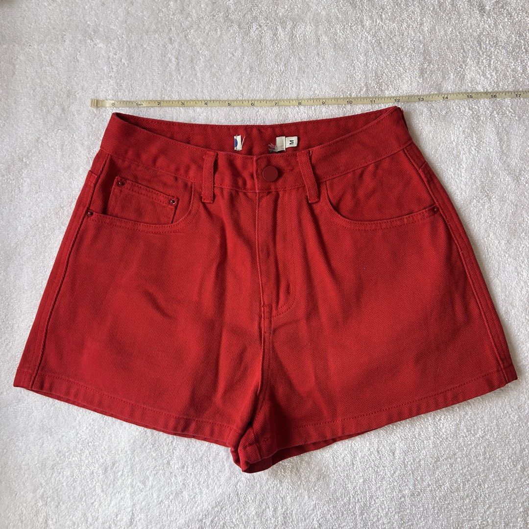Red Denim Shorts (Category: Shorts) located in Makati City. Submitted by belle.depop (Listing ID 1468515092, Image 2). Description: 🧷 PLEASE READ 📖 RFS: Decluttering 🍒 selling my personal items at reasonable price as I need to make space for my closet. For clothes they don’t fit me anymore as I gained weight or the sizing was too small for me (those bought online). Help your girl out to buy new bigger clothes ^_~ 👜For bags, I barely use them 