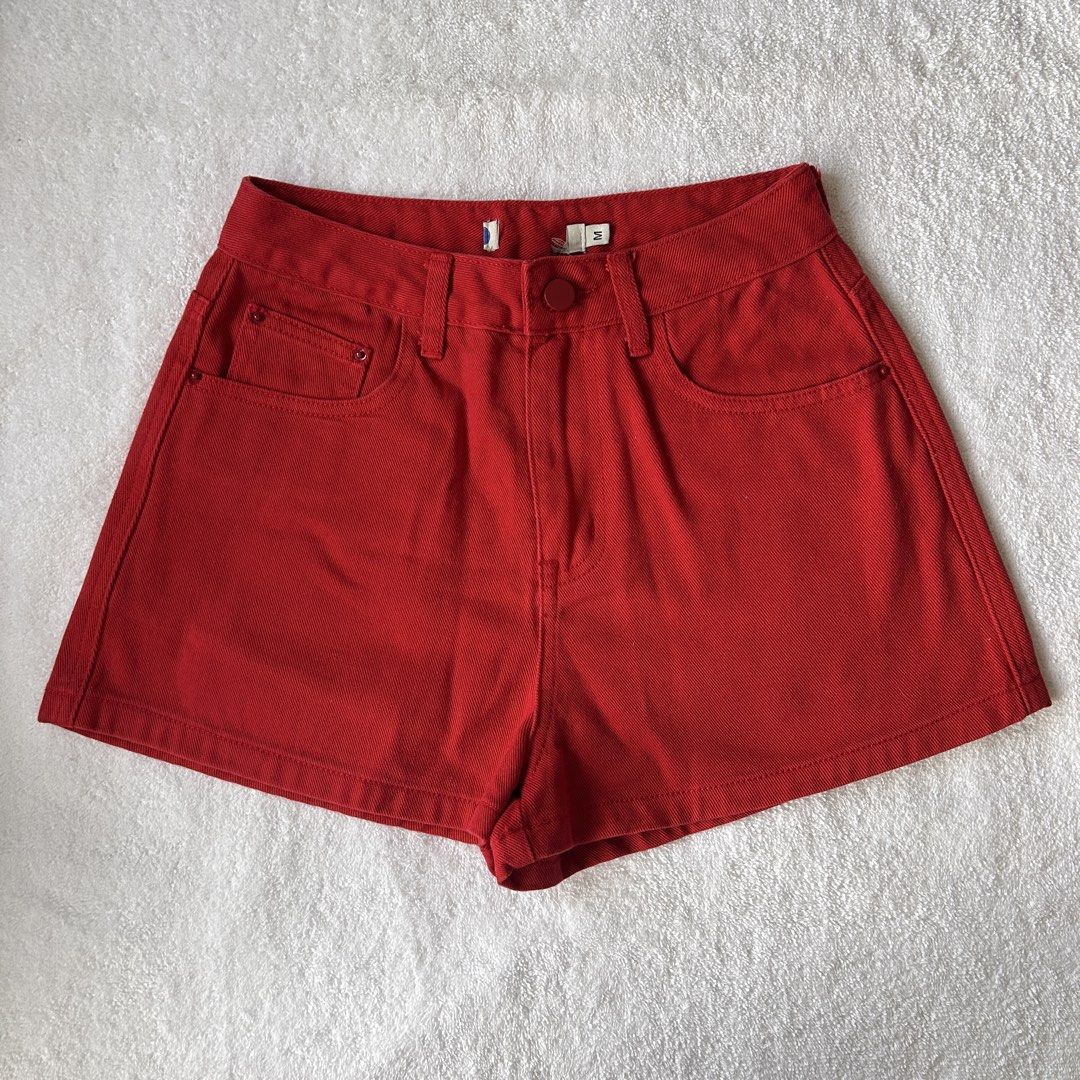 Red Denim Shorts (Category: Shorts) located in Makati City. Submitted by belle.depop (Listing ID 1468515092, Image 1). Description: 🧷 PLEASE READ 📖 RFS: Decluttering 🍒 selling my personal items at reasonable price as I need to make space for my closet. For clothes they don’t fit me anymore as I gained weight or the sizing was too small for me (those bought online). Help your girl out to buy new bigger clothes ^_~ 👜For bags, I barely use them 