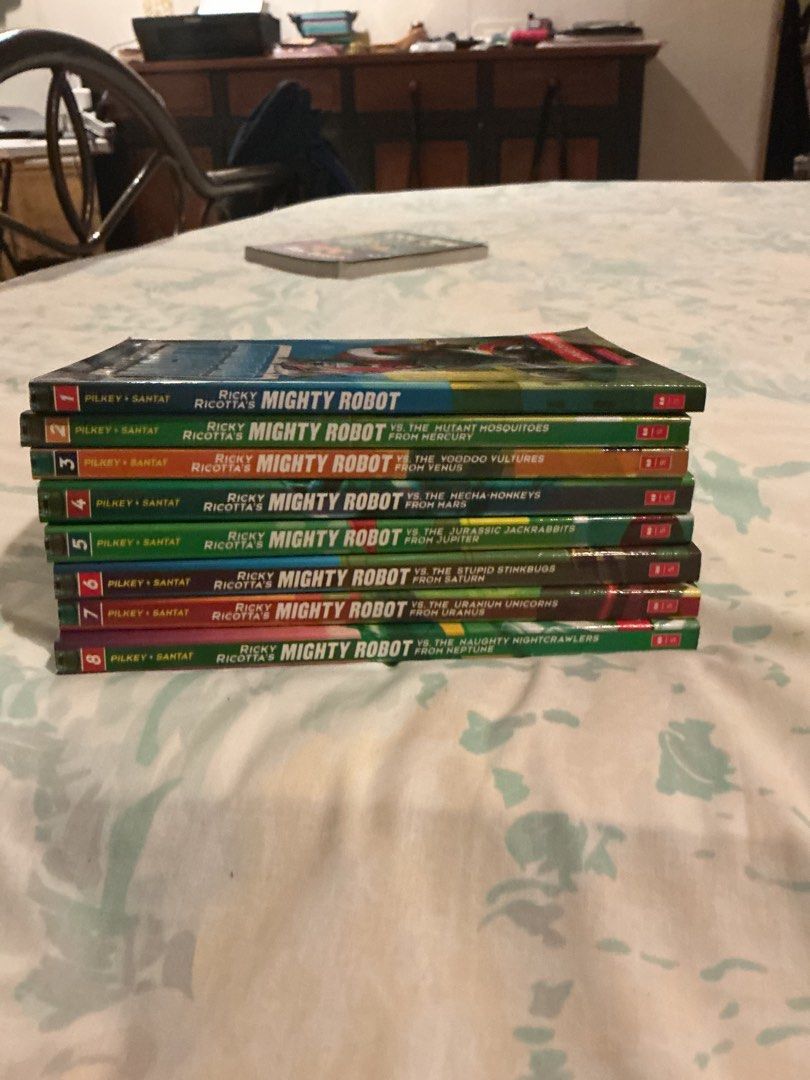 Mighty Robot Books 1 to 8 (Category: Children's Books) located in Muntinlupa City. Submitted by antonrizz (Listing ID 1468613967, Image 1). Description: - Complete set: Books 1 through 8 of Ricky Ricotta's Mighty Robot series - Authors: Created by Dav Pilkey (Captain Underpants) and Dan Santat - Format: Softcover edition bundle - Features: Action-packed stories with full-color illustrations - Ideal for: Young kids and early readers building their