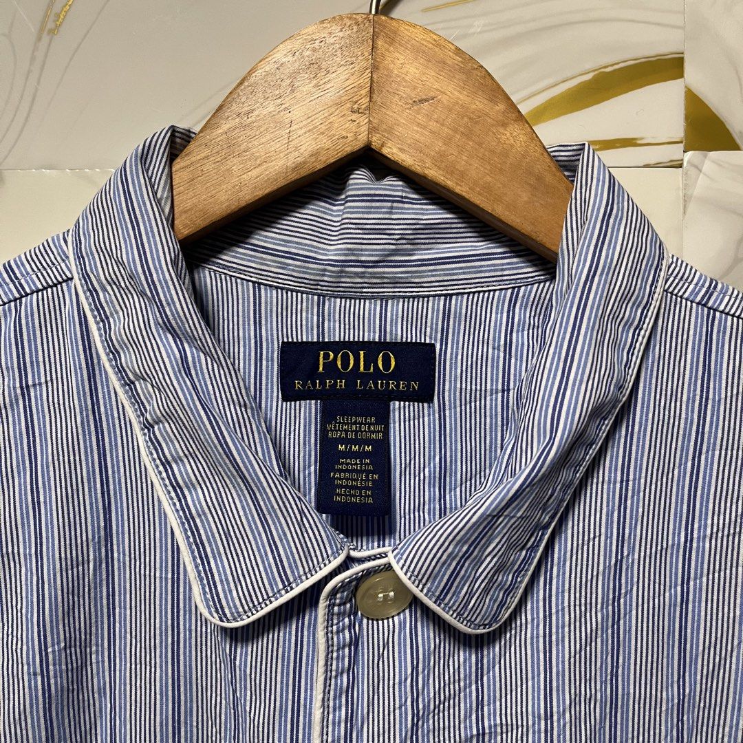 RL GOLD TAG (Category: Tshirts & Polo Shirts ) located in Binangonan. Submitted by nhogsmapula-24860 (Listing ID 1468584644, Image 3). Description: This is a long-sleeve, blue-and-white vertical striped cotton button-up sleepwear or lounge shirt by Polo Ralph Lauren featuring a chest pocket with an embroidered logo..