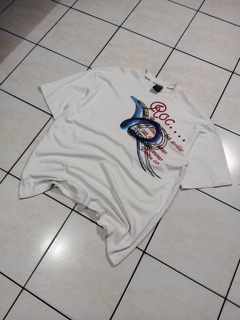 ROCAWEAR T-SHIRT (Category: Tshirts & Polo Shirts ) located in Taguig. Submitted by wst.fnds (Listing ID 1468685068, Image 1). Description: ROCAWEAR WHITE T-SHIRT GOOD CONDITION BIG EMBROID AND PRINTED DESIGN ISSUE MULTIPLE SMALL PINHOLE W:23.5 / L:31 💸: 199.