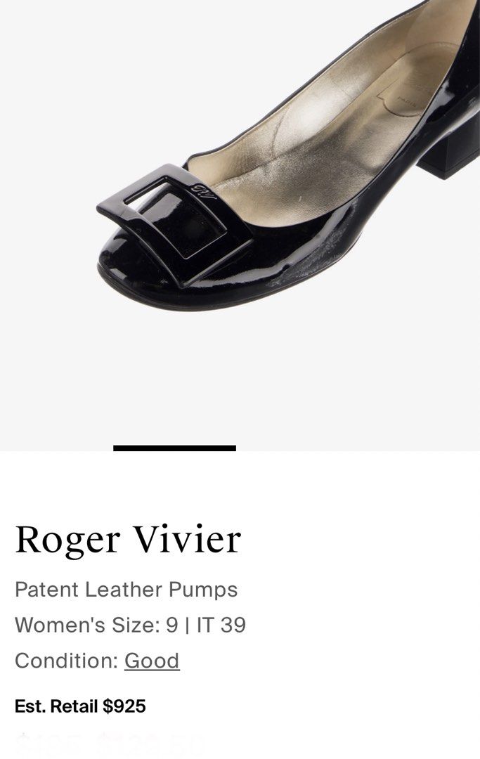 Roger Vivier block heel pumps (Category: Sneakers & Footwear) located in Manila. Submitted by victory_1816 (Listing ID 1468710425, Image 2). Description: Elegant black patent leather pumps featuring the iconic oversized rectangular buckle detail, a signature design associated with Roger Vivier’s Belle Vivier collection. The glossy finish and classic silhouette make these shoes a timeless addition to any wardrobe. Brand: Roger Vivier Color: Black 