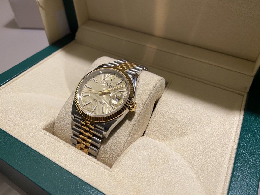 Rolex Datejust 36 "Palm motif" (Category: Luxury Watches) located in Davao. Submitted by cartrb (Listing ID 1468610913, Image 3). Description: - Complete set except hangtag - at least 9/10 - Foreign AD / 2023 - Open to trades and authentication - 835k PM for inquiries. Many thanks! .