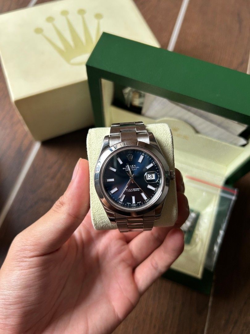 Rolex Datejust II 116300 Blue Dial (Category: Luxury Watches) located in Caloocan City. Submitted by cocobitz_ (Listing ID 1468549087, Image 1). Description: Selling my Rolex Datejust 2 - Blue Dial - 116300 - Year 2013 - Used but not abused - Retail Ready - Complete set, Local AD Meetups Anywhere around Metro Manila, Qc, NCR Price is negotiable .