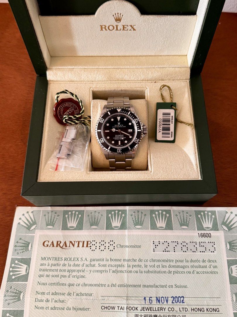 Rolex Sea Dweller 16600 2002 (Category: Luxury Watches) located in San Juan City. Submitted by luxxtimepieces (Listing ID 1468524033, Image 2). Description: Rolex Sea Dweller Ref 16600 40mm 2002yr Full complete set with serial hang tag Collectors piece With authentication slip Open for Re authentication 🙏.