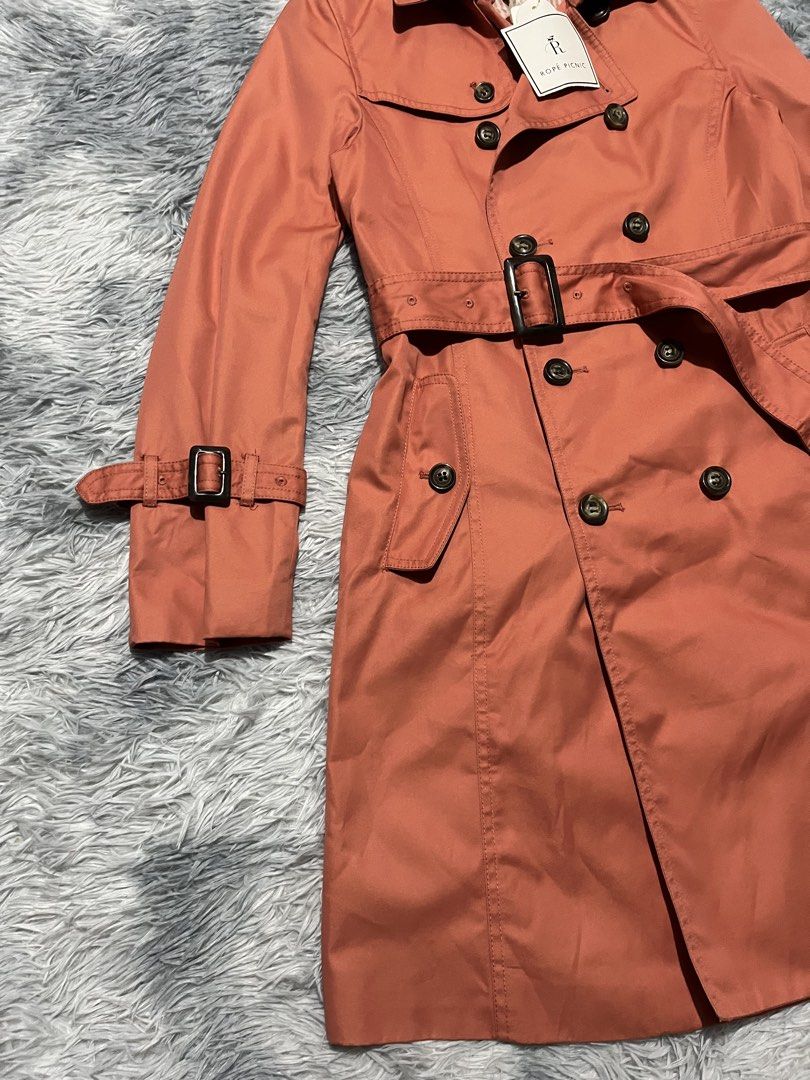 Rope Picnic Double Breasted Trench Coat (Category: Coats, Jackets and Outerwear) located in Sasmuan (Sexmoan). Submitted by winterclothes.ph (Listing ID 1468525544, Image 3). Description: Rope Picnic Double Breasted Trench Coat 40 on tag Small Width 18 Length 36 Excellent Condition.