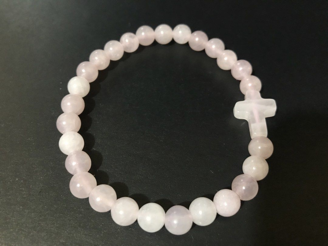Rose Quartz Beaded Bracelet with Cross Charm (Category: Bracelets) located in Rizal. Submitted by willowbasketph (Listing ID 1466633244, Image 1). Description: 8mm Rose quarts with cross charm 17 cm bracelet.