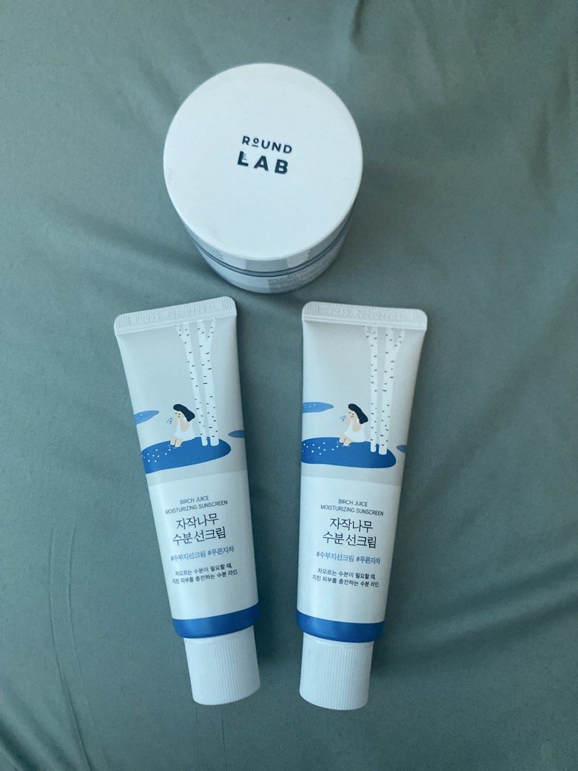 Round Lab Birch Juice Moisturizing Sunscreen and Cream Bundle (Category: Face Care) located in Quezon City. Submitted by ladybird01 (Listing ID 1468564439, Image 1). Description: - 1x Moisturizing Cream (never been used) - 2x Moisturizing Sunscreen (brand new, totally sealed with foil intact) - Selling separately or as a complete set 2x Sunscreen - 700 Moisturizer - 350 Bundle - 1,000 .
