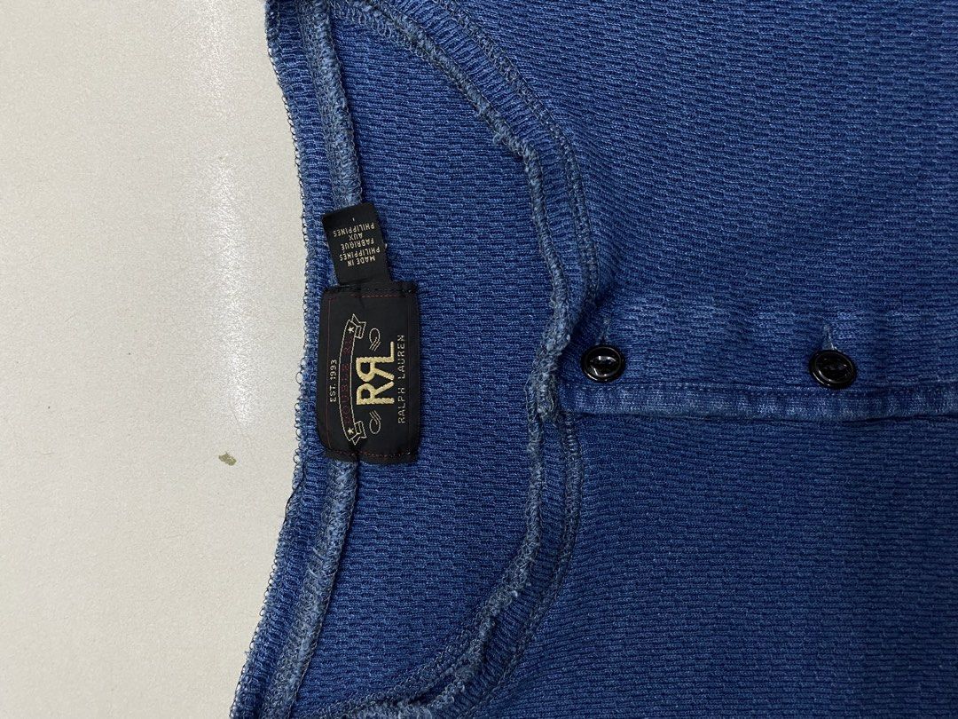 RRL HENLEY WAFFLE SHIRT (Category: Tshirts & Polo Shirts ) located in Manila. Submitted by ercmrsmam (Listing ID 1468661626, Image 2). Description: RRL HENLEY WAFFLE SHIRT W 23.5 L 26 Cr 9 Excellent condition 📍BACLARAN PARANAQUE 🛵 JNT/ LBC/ LALAMOVE 💵 GCASH/ PAYMENT FIRST.