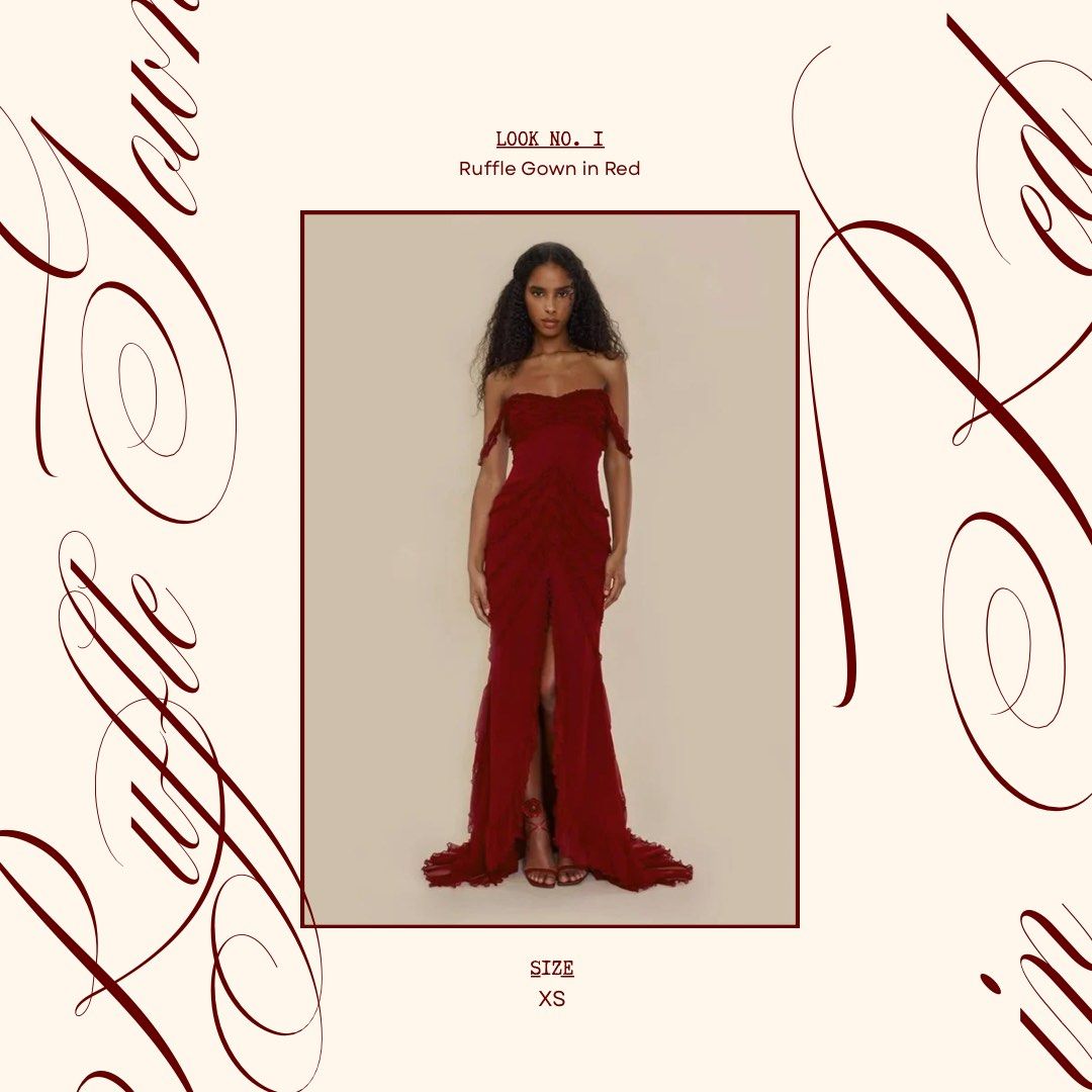 Ruffle Gown in Red (Category: Evening dresses & gowns) located in Kalayaan. Submitted by demie111 (Listing ID 1468645876, Image 1). Description: RUFFLE GOWN IN RED ♡ 1,000 (price is negotiable) MEASUREMENT —size available: XS —bust: 74 cm —waist: 63 cm —hip: 86.7 cm —length: 141/155.4 xm COMPOSITION —material: knitted fabric —composition: 94% polyamide, 6% elastane rfs: decluttering, used only ONCE for a shoot dm if you want a more closer look of