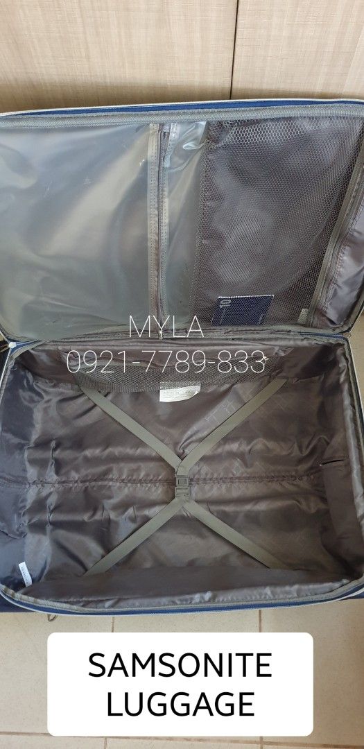 Samsonite Blue Spinner Luggage Suitcase (Category: Luggage) located in Lucena. Submitted by lucenasecondhanditems (Listing ID 1468680751, Image 2). Description: - Authentic Samsonite luggage in classic navy blue - Smooth 360-degree spinner wheels for easy mobility - Adjustable telescoping handle plus top and side carry handles - Quick-access front zipper pockets - Secure interior packing straps and zippered mesh compartments - Spacious and durabl