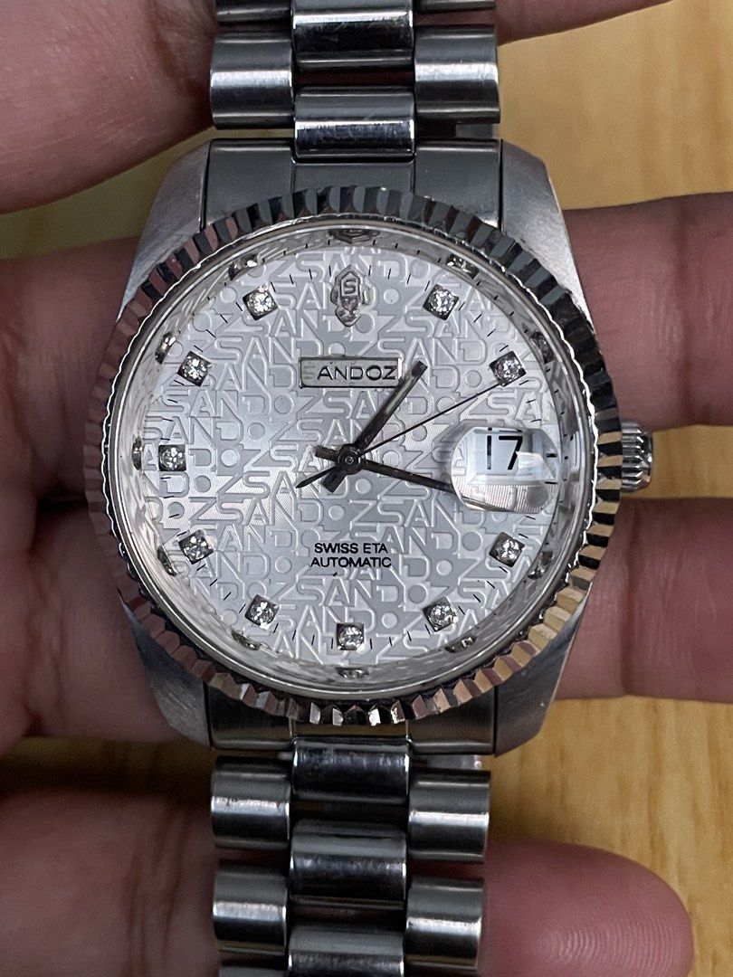 Sandoz Swiss ETA Automatic Datejust-style (Category: Men's Watches) located in Taguig. Submitted by tester1x (Listing ID 1468560707, Image 2). Description: Sandoz Swiss ETA Automatic Datejust Style Watch The Dial (Computer / Jubilee Dial) Swiss-made ETA automatic mechanical movement 36mm Jubilee-style metal bracelet.