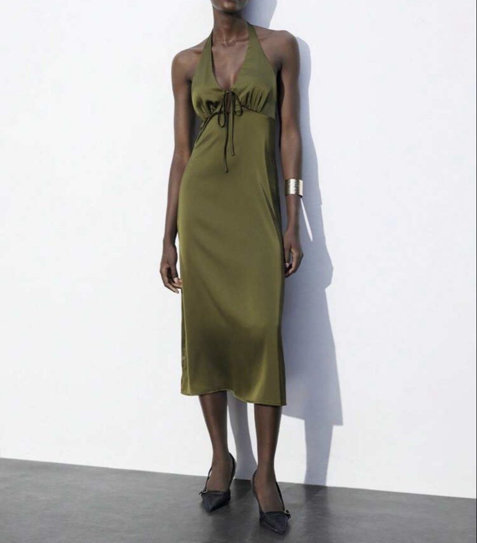 Satin Dress (Olive) (Category: Evening dresses & gowns) located in Taguig. Submitted by k8teepie (Listing ID 1468654402, Image 1). Description: Used once PM for the exact sizing.