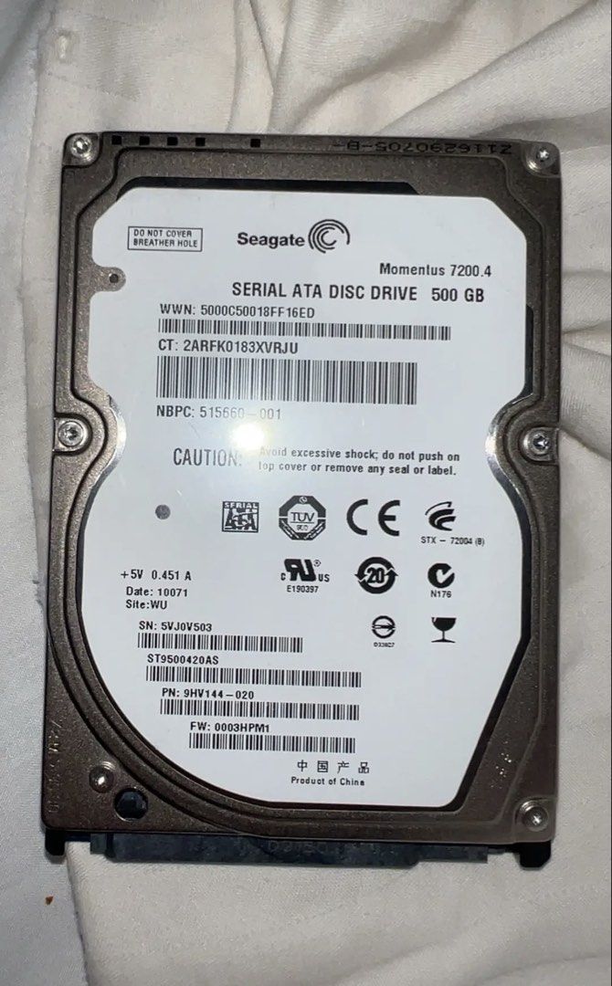 Seagate 7200 RPM 500GB Laptop HDD (Category: Hard Disks & Thumbdrives) located in Cagayan de Oro. Submitted by coolflower_7976c6 (Listing ID 1468638486, Image 1). Description: Seagate 7200 RPM 500GB HDD, New condition, used. Has windows 7 proffesional build 7600, feel free to remove any existing data on this hard drive. Meetup: St Joseph Cathedral, Plaza. Butuan city Price: 930 Pesos, Can be negotiated (My location cannot be found on carousell me