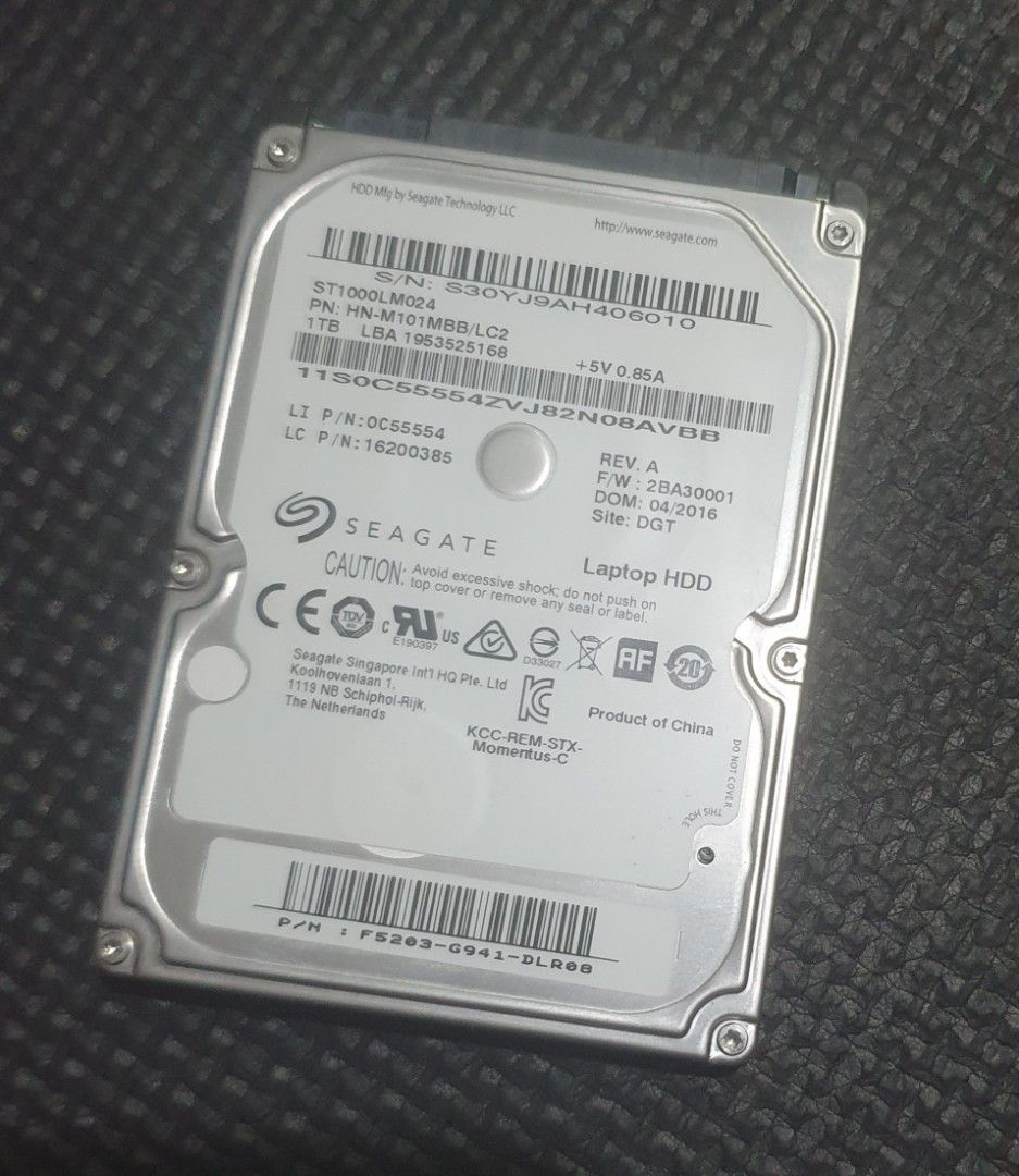 Seagate Laptop HDD 1TB ST1000LM024 (Category: Hard Disks & Thumbdrives) located in Pasig City. Submitted by phgigapro (Listing ID 1468691168, Image 2). Description: - Item: Seagate 1TB 2.5 inch Internal Hard Drive (Model: ST1000LM024) - Condition: Tested 100% health & perfect status via Hard Disk Sentinel - Performance: Zero bad sectors, 475 days power-on time - Best For: Laptop storage upgrades or DIY external hard drive builds - Inclusion: Bare