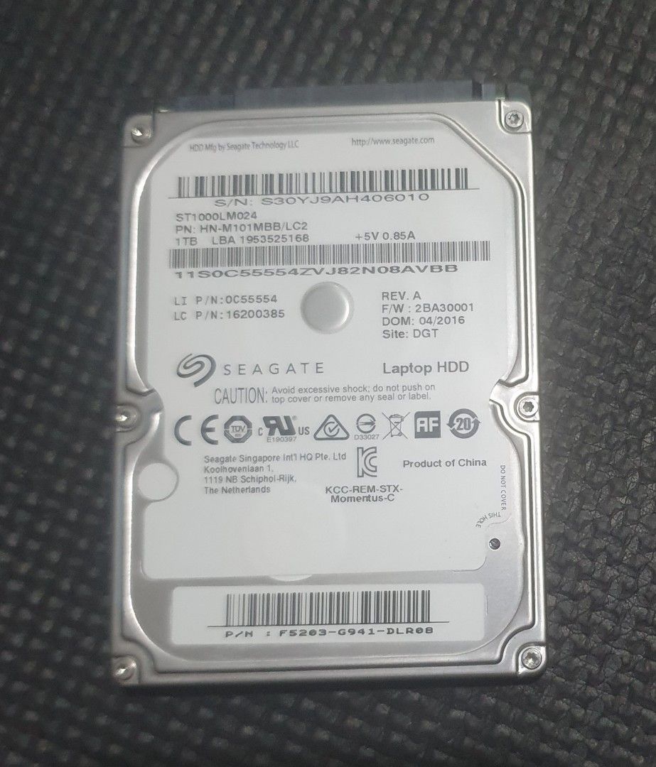 Seagate Laptop HDD 1TB ST1000LM024 (Category: Hard Disks & Thumbdrives) located in Pasig City. Submitted by phgigapro (Listing ID 1468691168, Image 1). Description: - Item: Seagate 1TB 2.5 inch Internal Hard Drive (Model: ST1000LM024) - Condition: Tested 100% health & perfect status via Hard Disk Sentinel - Performance: Zero bad sectors, 475 days power-on time - Best For: Laptop storage upgrades or DIY external hard drive builds - Inclusion: Bare