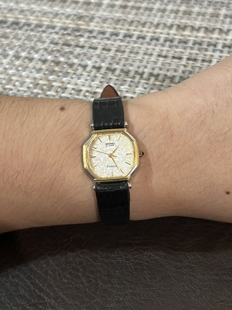 Seiko Exceline Snowflake Dial Two-Tone Tank – Ref. 1221-5260 (Category: Women's Watches) located in Quezon City. Submitted by bobby.brown. (Listing ID 1468507856, Image 3). Description: Seiko Exceline Snowflake Dial Two-Tone Tank – Ref. 1221-5260 Estimated BMBY: July 1983 An elegant vintage dress watch from Seiko’s high-end Exceline collection, featuring an octagonal tank-style two-tone case with a textured gold-tone bezel and silver-tone accents