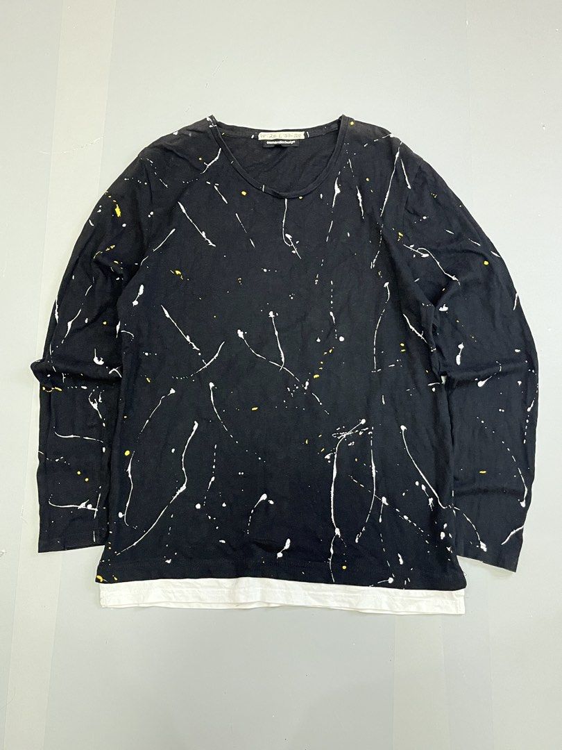 Semantic Design Paint Splatter Long Sleeve Tee (Category: Longsleeves) located in Mabalacat. Submitted by aas_thriftfings (Listing ID 1468571606, Image 1). Description: - Brand: Semantic Design - Size: M - Material: 100% Cotton - Design: Cool white and yellow paint splatter all over - Details: Crew neckline, layered look at the bottom hem with contrasting white trim - Style: Casual streetwear, perfect for everyday outfits - Condition: Excellent /
