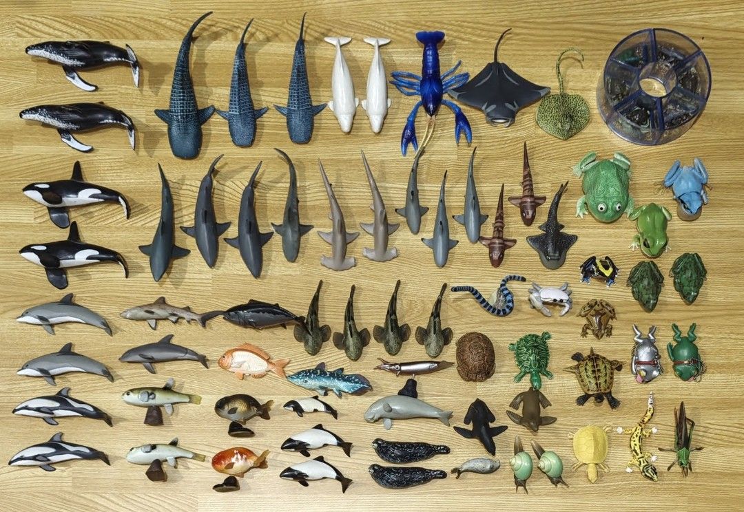 Semi Realistic Aquatic Animals for dioramas (Category: Kids Toys) located in San Pedro. Submitted by toydibz (Listing ID 1468538917, Image 1). Description: - Huge assortment of vinyl figurines: whales, sharks, frogs, turtles, seals, and various fish - Includes a handy blue storage container filled with smaller pieces - Ideal for kids' playtime, school dioramas, or toy collectors - Sold as a complete set (all items pictured are included) - PM for 