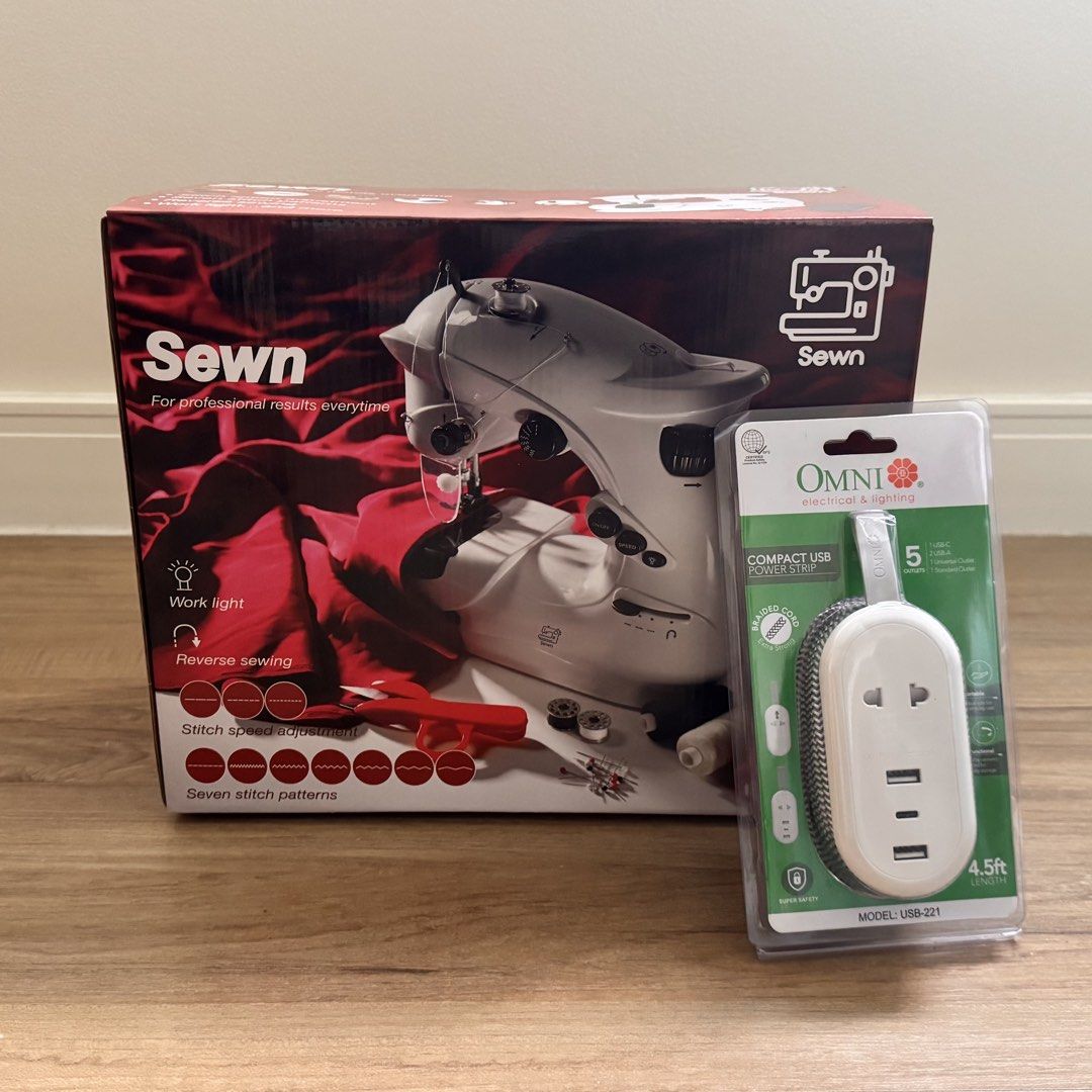 Sewn Portable Mini Sewing Machine with 7 Stitch Patterns (Category: Craft Supplies & Tools) located in Davao. Submitted by silverearth_3394b2 (Listing ID 1468451150, Image 1). Description: ‼️44% OFF + A FREE GIFT‼️ SEWN Multi-Functional Sewing Machine SRP: ₱2,999.95 SALE: ₱1,699.00 🎁 FREE GIFT worth ₱799: Omni Compact USB Power Strip ✔️ 7 stitch patterns + reverse sewing ✔️ Built-in light & foot pedal ✔️ Portable (adapter or batteries) 📍 MEETUP