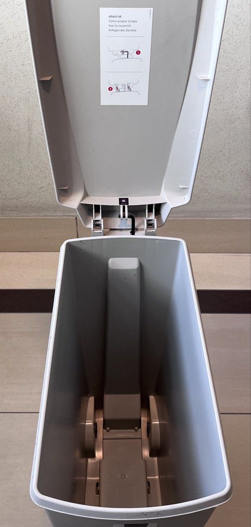 Simplehuman 40L Plastic Step Trash Can (Category: Waste Bins & Bags) located in Pasig City. Submitted by calmmountain888 (Listing ID 1468580051, Image 3). Description: - Brand: Simplehuman - Capacity: 40L - Color: Light grey durable plastic body - Features: Strong steel pedal & silent close lid - Mobility: Built-in rear wheels for easy tilting and rolling - Condition: Clean interior and exterior, ready for use (hardly used) - Size: app. 19.2”L x 