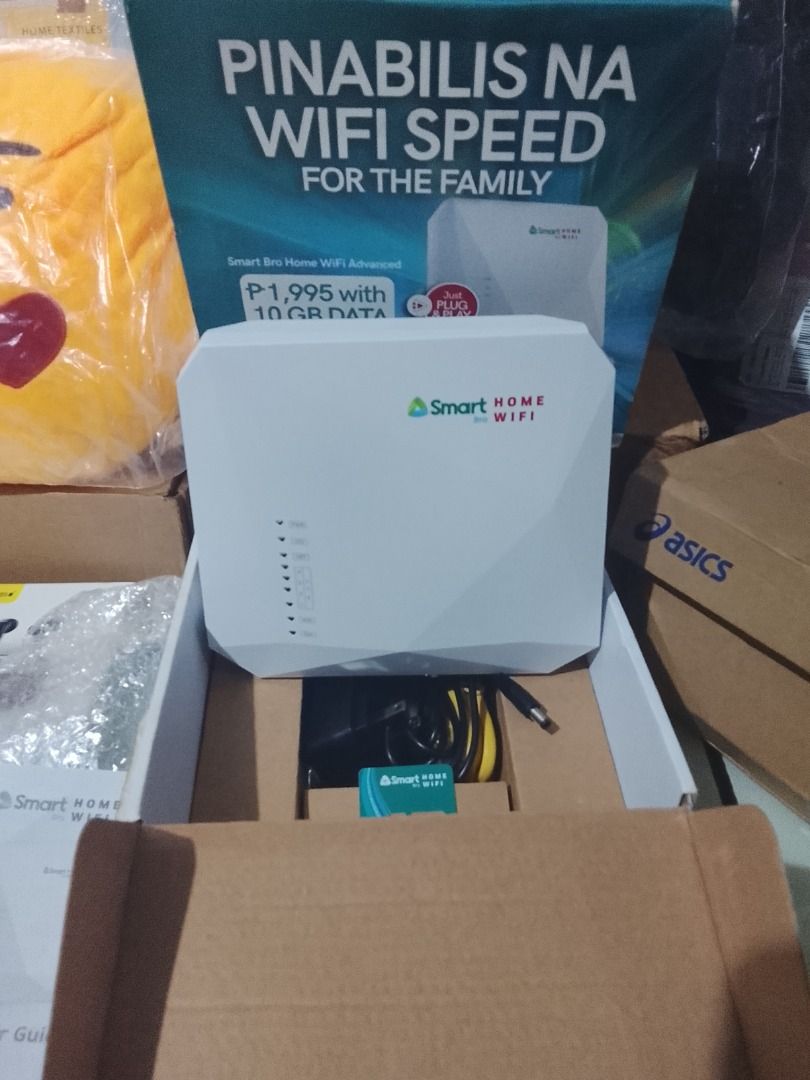 Smart Bro Home WiFi Advanced LTE Advanced (Category: Networking) located in Bulacan. Submitted by blithecamp40 (Listing ID 1468669873, Image 2). Description: - Item: Smart Bro Home WiFi Advanced with SIM CARD - Condition: Complete with original box, power adapter, and cables - Speed: LTE Advanced with carrier aggregation for fast and reliable family connection - Setup: Easy plug-and-play installation - Reason for selling: Extra unit, never used.