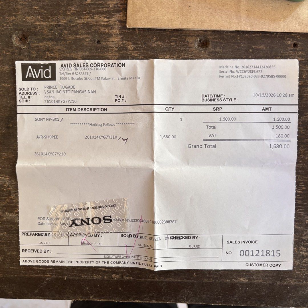 Sony NP-BX1 (Category: Cameras) located in San Jacinto. Submitted by renz_tugade (Listing ID 1468507406, Image 2). Description: Original Price: 1680 Date of Purchase: October 15, 2026 (Check receipt for proof) RFS: Mismong Sony Camera ang sira kaya hindi na magagamit. .