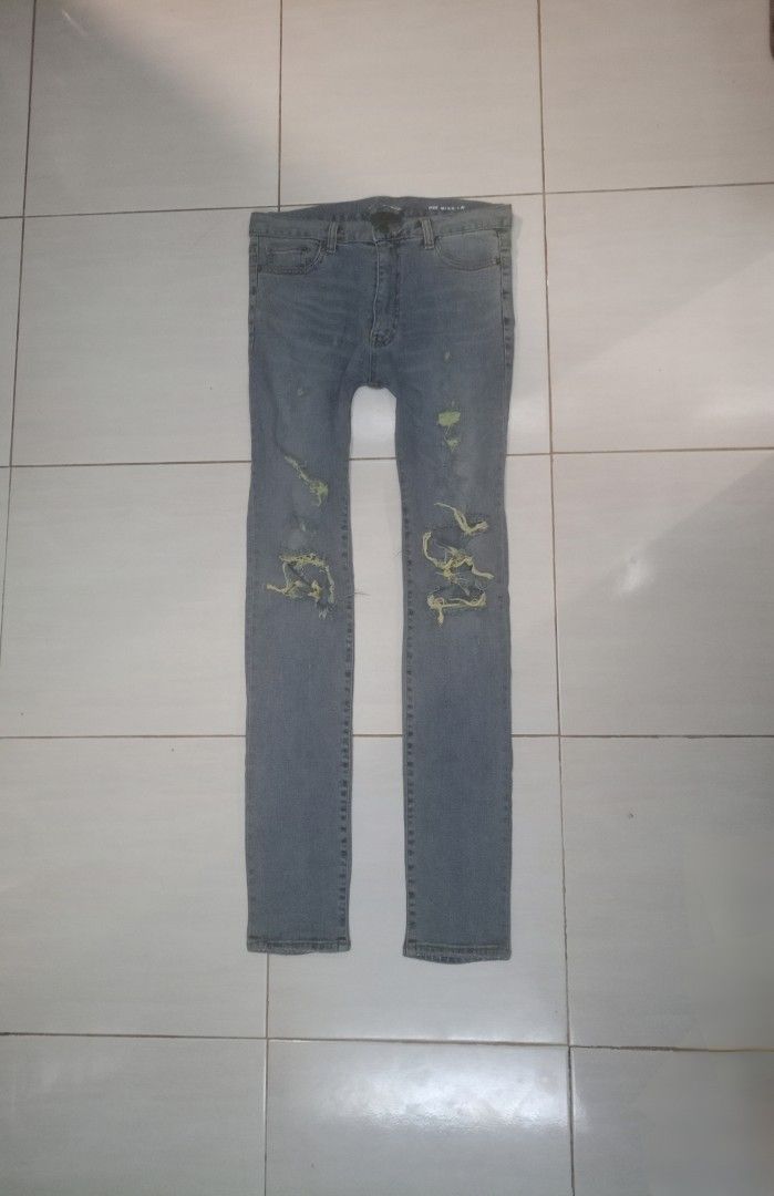 SS15 Saint Laurent Crash Denim (Category: Jeans) located in Lapu Lapu. Submitted by nightfrighttokyo (Listing ID 1468633302, Image 1). Description: The Saint Laurent Paris Spring/Summer 2015 "Psych Rock" runway show took place on June 29, 2014, inside the Carreau du Temple in Paris. The presentation was a visual celebration of late-1960s psychedelic rock, Woodstock-era festival culture, and heavily embellished bohemian-Western aesthetics, all fil
