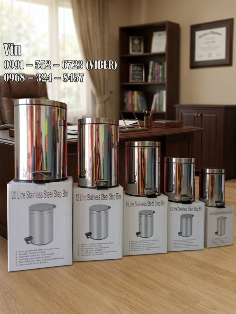 stainless trash bin (Category: Waste Bins & Bags) located in Bacoor. Submitted by zx400rr (Listing ID 1468525037, Image 1). Description: STAINLESS TRASH BIN 3 Liters 17cm wide (about 6 3/4 inches). 25 cm (approx. 9 3⁄4 inches) high 5 Liters 21cm (8 inches) wide. Height 29cm (about 11 inches) 8 Liters 23cm wide (about 9 inches). Height 32cm (about 14 inches) 12 Liters 25cm wide (about 9 3⁄4 inches). Height 39cm (about 16 inches) 20 Liters 29cm wid