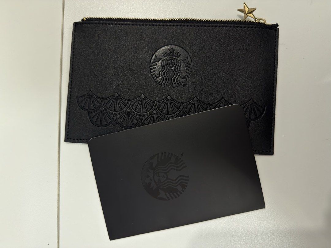 Starbucks Black Leather Planner and Pouch Set (Category: Stationery & School Supplies) located in Manila. Submitted by chi.declutter (Listing ID 1468519298, Image 3). Description: - Brand new authentic Starbucks organizer set in sleek black - Features embossed Siren logo and elegant scallop pattern detailing - Premium gold-tone hardware with star zipper pull still wrapped in plastic - Includes zippered binder folio with card slots and a convenien