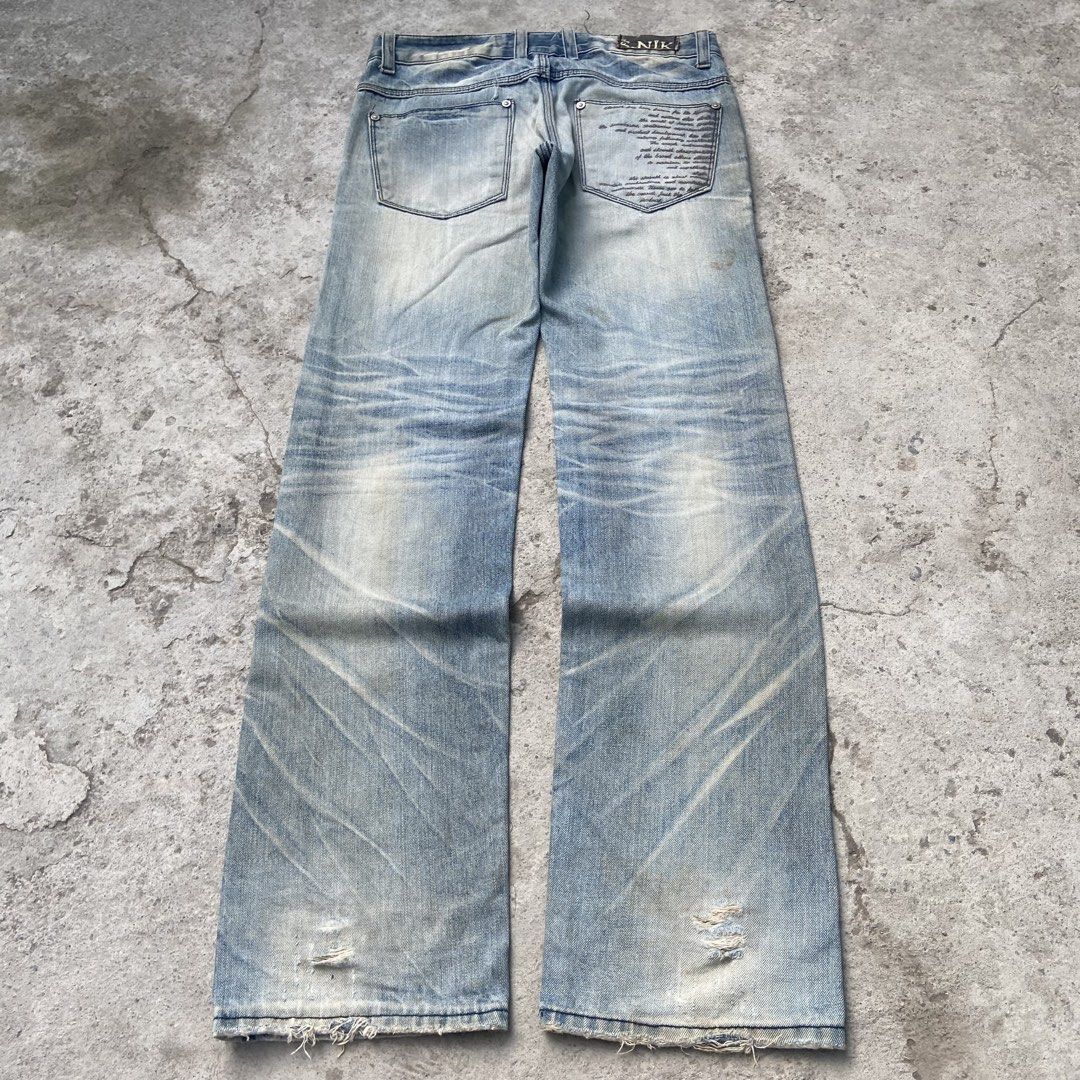 (STARNIK) Light Blue Distressed Denim Plain Washed Bootcut/Straight Pants (Category: Jeans) located in General Santos City (Dadiangas). Submitted by archive.grail (Listing ID 1468606789, Image 3). Description: waist/size: 32-34 (smaller waist? just wear a belt) thigh: 12 length: 42 hem: 8 - well used condition - issue: stains are not washable but it can add design, heelbites, frayed hem - heavy, hard and thick fabric - good for daily wear - very 