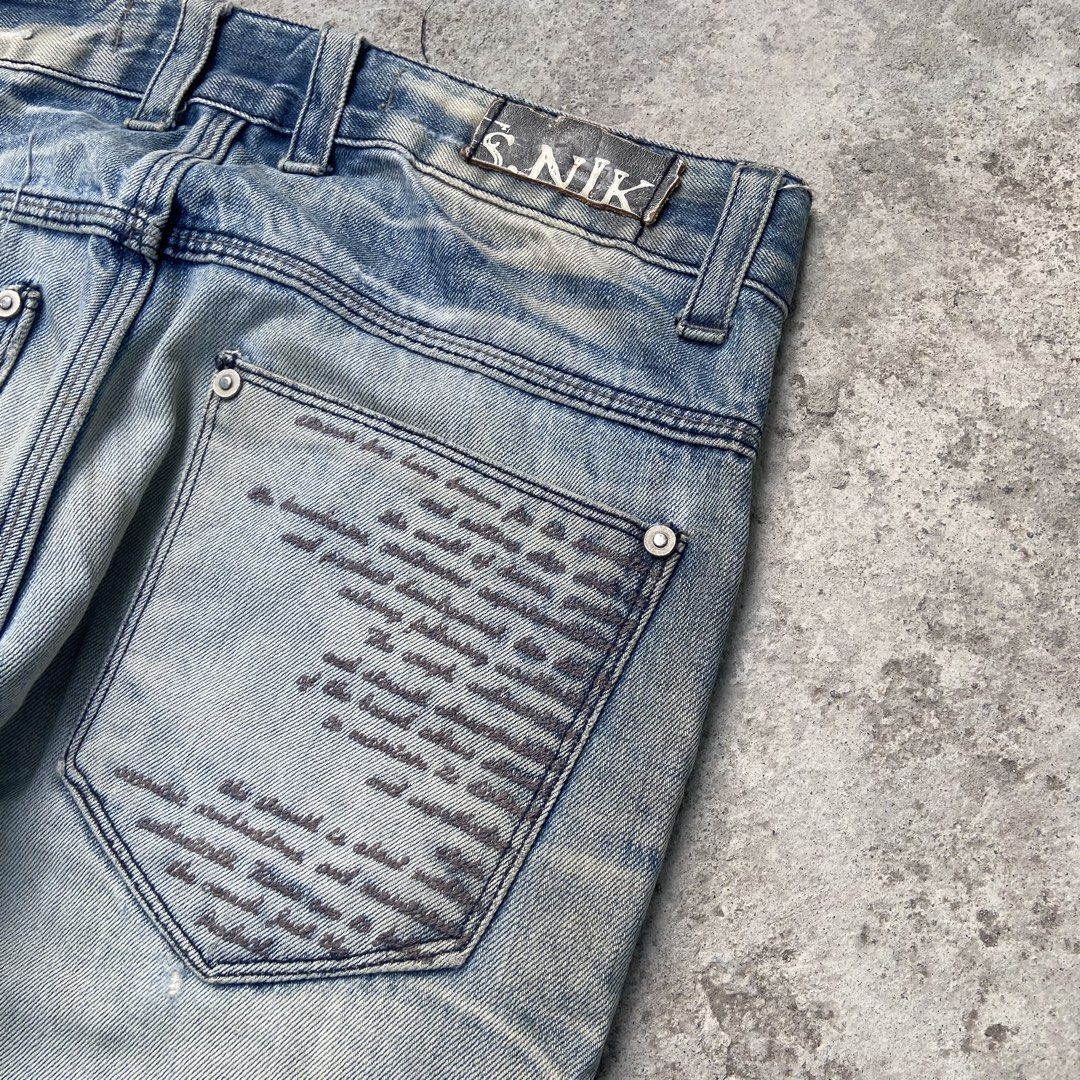 (STARNIK) Light Blue Distressed Denim Plain Washed Bootcut/Straight Pants (Category: Jeans) located in General Santos City (Dadiangas). Submitted by archive.grail (Listing ID 1468606789, Image 2). Description: waist/size: 32-34 (smaller waist? just wear a belt) thigh: 12 length: 42 hem: 8 - well used condition - issue: stains are not washable but it can add design, heelbites, frayed hem - heavy, hard and thick fabric - good for daily wear - very 