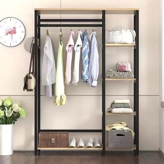 Freestanding Steel Garment Rack, Open Frame Wardrobe with Storage Shelf ...
