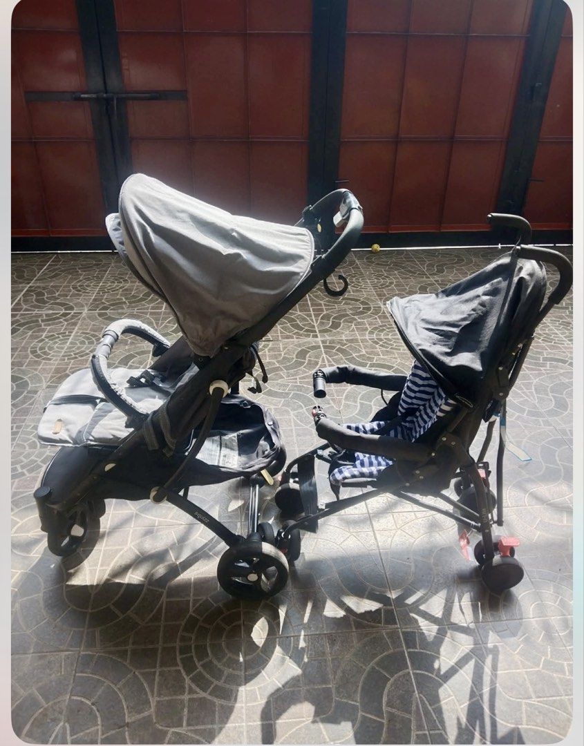 Stroller: Looping Squizz (Category: Strollers) located in Manila. Submitted by fortprotectivefloorcoating (Listing ID 1468656076, Image 2). Description: Upgraded wheels to extend kid’s age usage and for all terrain. Has storage bag for aircraft cabin-travel design. Posted price is for the 2 items (in the pic)..