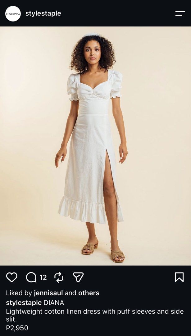 Style Staple Diana Dress (Category: Dresses) located in Las Pinas. Submitted by rerack (Listing ID 1468543408, Image 3). Description: Authentic Style Staple Diana Dress in white Size on tag: XS Condition: 10/10, used once by the previous owner Bought preloved from another Carousell seller. I haven't worn it, as it doesn't fit me in the bust. SRP: ₱2,950 Measurements (laid flat, not doubled): Bust: 14.5" Waist: 11.5" Length: 45" Details: - Lightwe