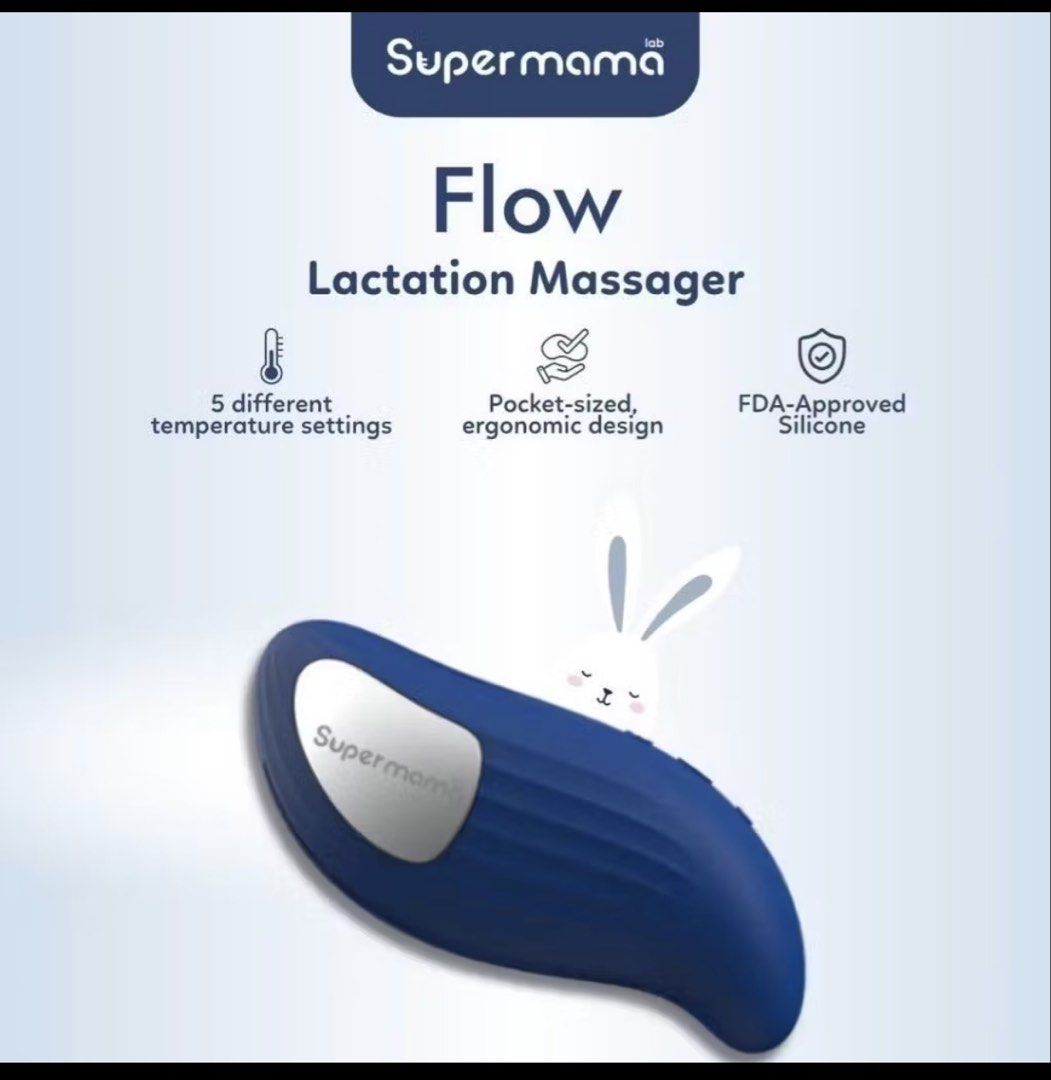 Supermama Lab Flow Lactation Massager Blue (Category: Maternity Care) located in Pagsanjan. Submitted by krengmd (Listing ID 1468618071, Image 2). Description: - Authentic Supermama Lab Flow Lactation Massager in Blue - Pocket-sized ergonomic design with safe, FDA-approved silicone body - Features 5 different temperature settings to soothe and assist nursing - Effectively helps improve milk flow and relieve painful clogged ducts - Comes complete 