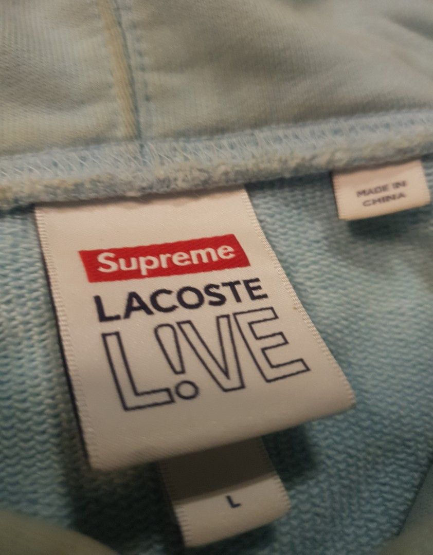 Supreme x Lacoste hoodie (Category: Coats, Jackets and Outerwear) located in San Fernando. Submitted by retro.district. (Listing ID 1468708949, Image 3). Description: - Supreme x Lacoste Hoodie - Size: XL (26x29) - Condition: Excellent - No issue - Color Rate: 9.5/10 - Need 1 more deep wash.