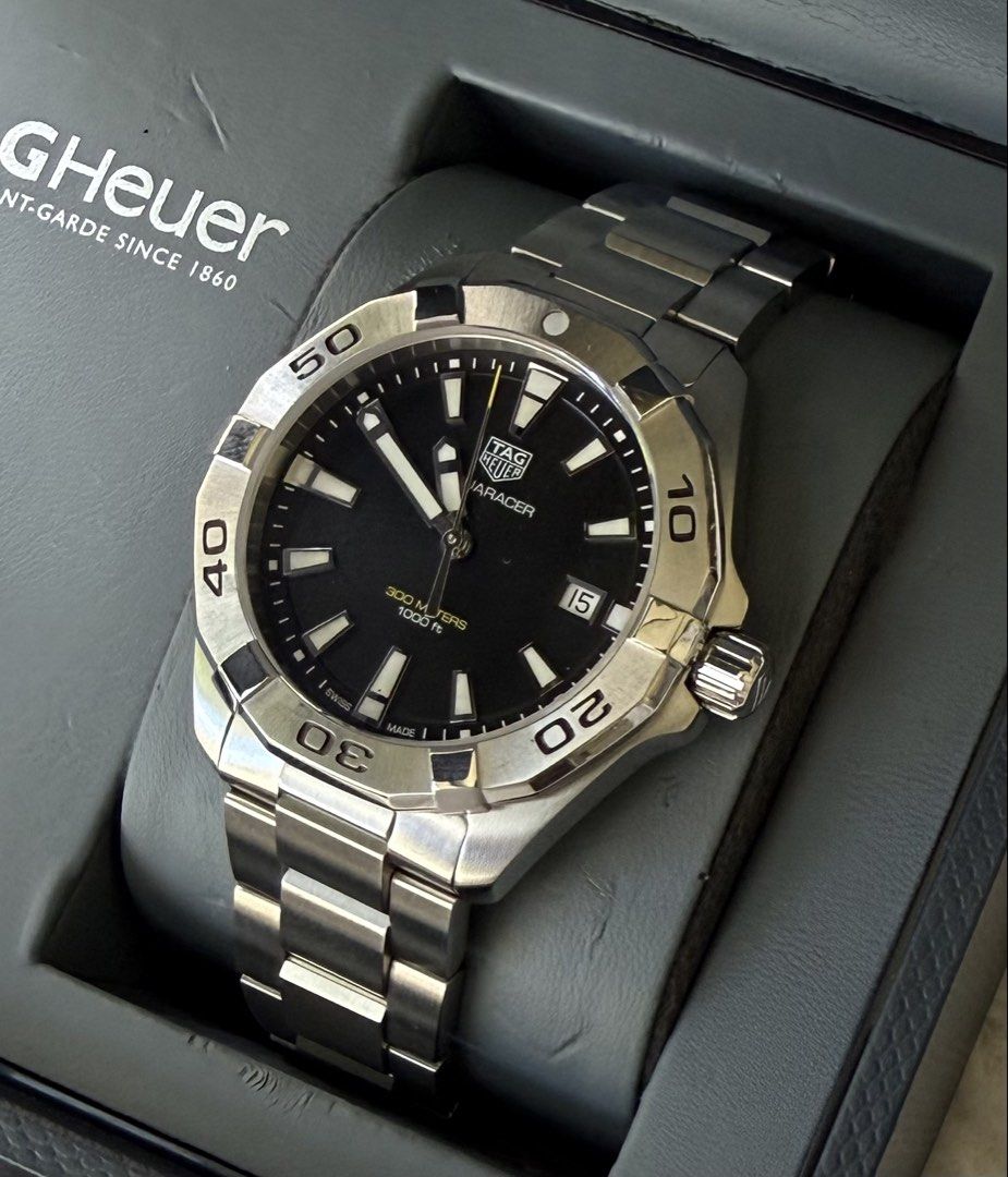 Tag Heuer Aquaracer Black Dial (Category: Luxury Watches) located in Quezon City. Submitted by pedro_demain (Listing ID 1468641036, Image 1). Description: Tag heuer Aquaracer Black Dial Wbd1110 model 41mm quartz With box,manual ,card & extra link 9/10 condition Qc & Bgc area 09955225741.