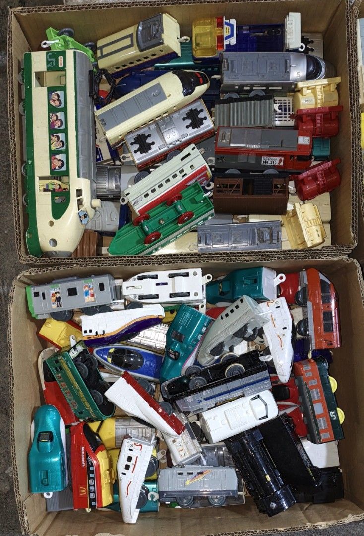 Takara Tomy Plarail Toy Train Lot Assorted Models (Category: Vehicle & Diecast Models) located in San Pedro. Submitted by toydibz (Listing ID 1468534825, Image 2). Description: - Huge bundle of Plarail toy train cars, engines, and carriages - Mixed variety featuring bullet trains, commuter trains, freight cars, and locomotives - Colorful assortment including green, white, red, blue, and yellow - Ideal for expanding existing train track setups or 
