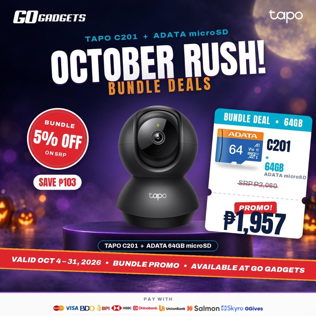 Tapo C201 Camera with ADATA 64GB microSD Card (Category: Security Systems & CCTV Cameras) located in Makati City. Submitted by eckang12 (Listing ID 1468531676, Image 1). Description: -Suitable for: ✔ Homes ✔ Stores ✔ Offices ✔ Warehouses ✔ Small businesses.