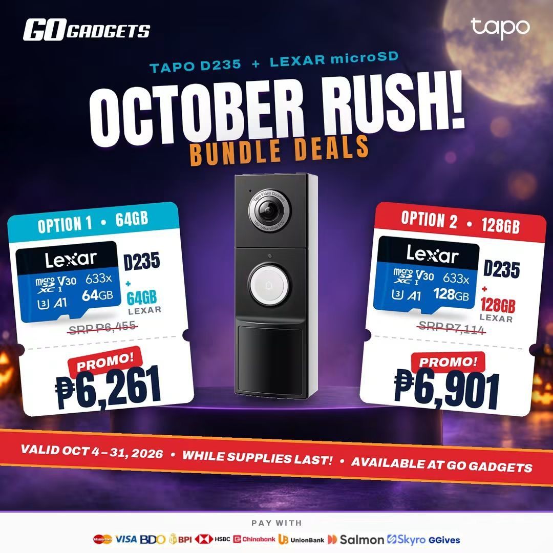 TAPO D235 + LEXAR microSD BUNDLE (Category: Security Systems & CCTV Cameras) located in Caloocan City. Submitted by kentsalvador31 (Listing ID 1468576887, Image 1). Description: TAPO D235 + LEXAR microSD BUNDLE Option 1 w/ Lexar 64GB: ₱6,261 Option 2 w/ Lexar 128GB: ₱6,901 Promo valid until October 31, 2026 Go Gadgets - Kawit Cavite 💬 Message us now for full specs & recommendations! 🔒 Suitable for: ✔ Homes ✔ Stores ✔ Offices ✔ Warehouses ✔ Smal