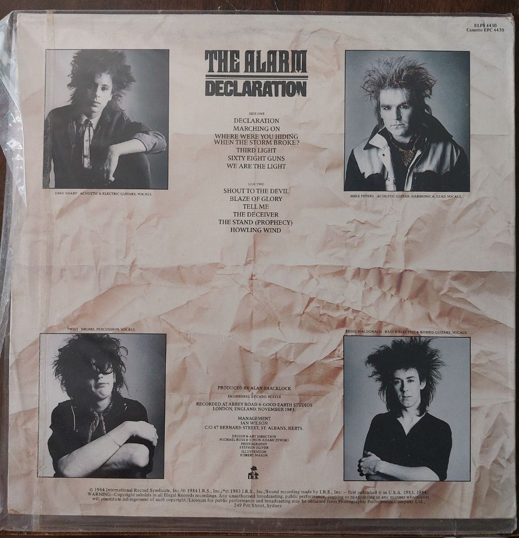 The Alarm Declaration Vinyl Record LP Illegal Records (Category: Vinyls) located in Quezon City. Submitted by safefish_95f205 (Listing ID 1468533822, Image 2). Description: - Artist & Album: The Alarm - Declaration Vinyl LP - Label: Illegal Records (clear center labels) - Key Tracks: Declaration, Marching On, Where Were You Hiding When The Storm Broke?, Sixty Eight Guns - Sleeve Details: Features band photos and lyrics context - Condition: Great 