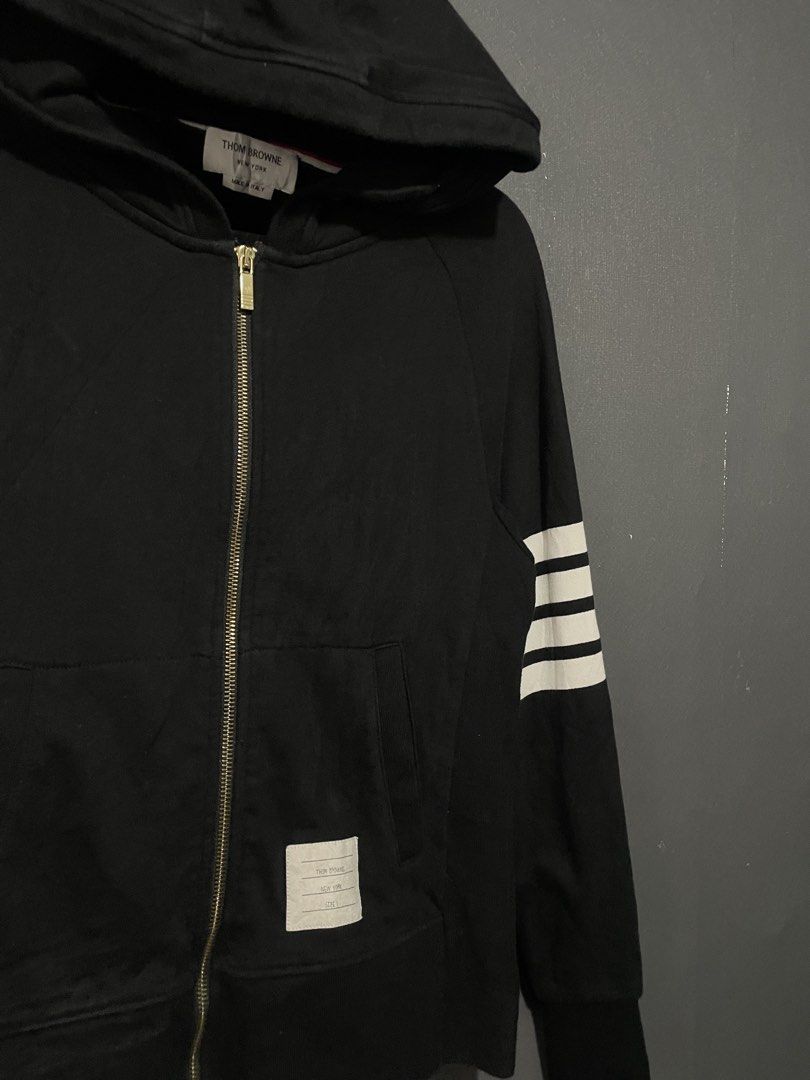 Thom Browne 4-Lined Zip-Up Hoodie Jacket (Category: Luxury Apparel) located in Manila. Submitted by claii_collection (Listing ID 1468534086, Image 2). Description: Thom Browne 4-Lined Zip-Up Hoodie Jacket - 20x26 - Excellent Condition - Complete tags and washtags.