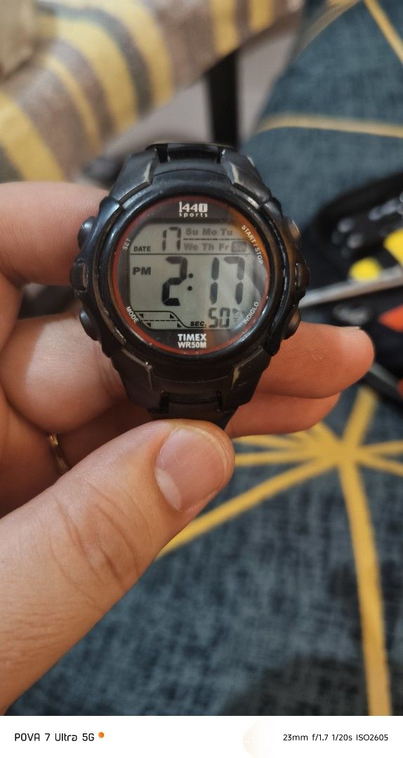 Time 1440 Sports digital (Category: Women's Watches) located in Quezon City. Submitted by junseller18 (Listing ID 1468552915, Image 3). Description: newly replaced battery (sept 2026) unisex - Brand/Model: Timex 1440 Sports Digital Watch original - Color: Black - Water Resistance: 50M (WR50M) Steel Back - Features: Clear digital time and date display - Condition: Pre-owned, well-maintained, working condition - Battery Type: CR2016 - Meetup Locati