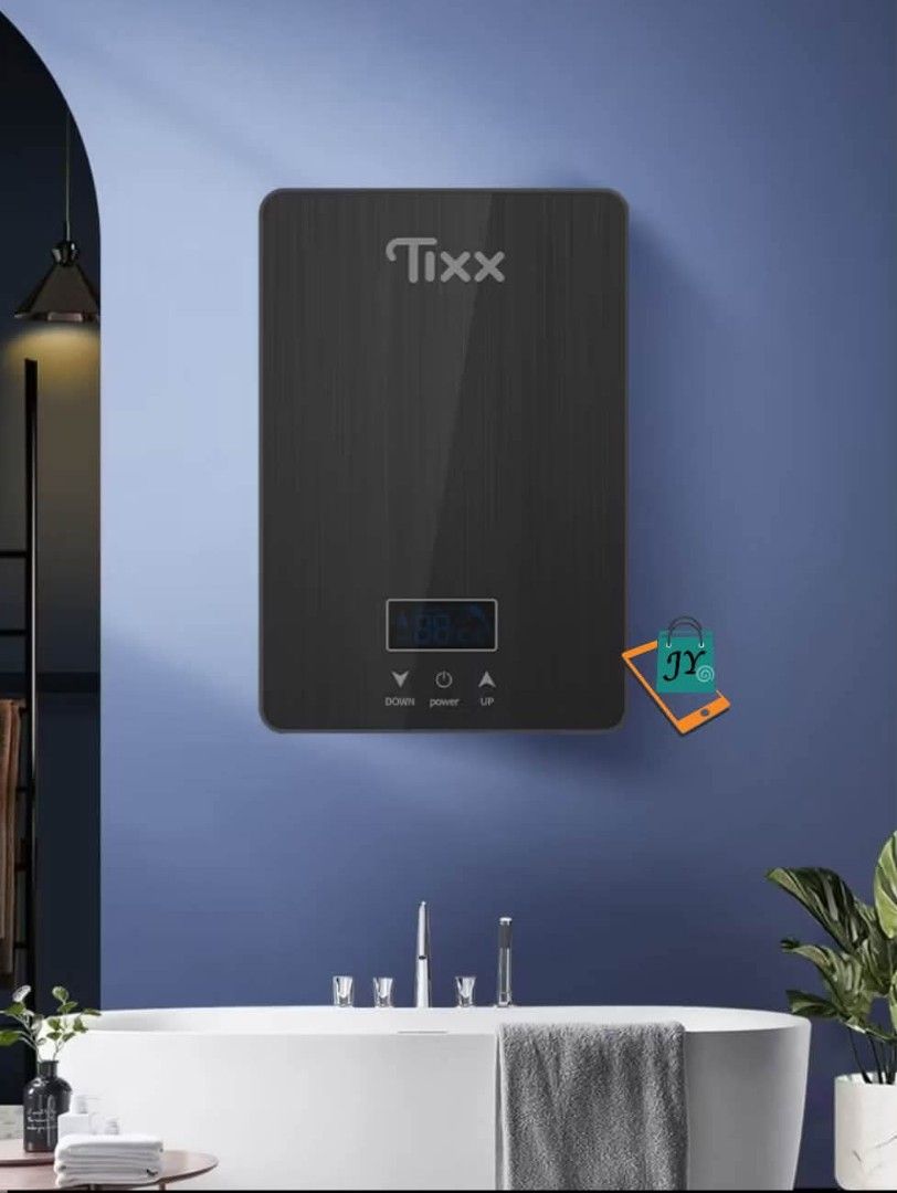 Tixx Basic Model Instant Water Heater Grey (Category: Water Heater & Instant Showers) located in Caloocan City. Submitted by swiftflower_802790 (Listing ID 1468596549, Image 3). Description: - Brand: Tixx Instant Water Heater - Color: Sleek Grey - Power: 6500W fast heating capacity - Features: Touch screen controls and digital temperature display - Safety: IPX4 waterproof design for bathroom use - Complete Set: Includes free shower head, hoses, v