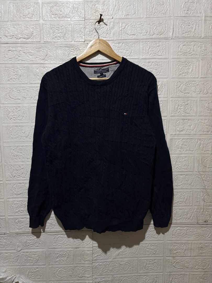TOMMY HILFEGER KNITTED NAVY BLUE (Category: Coats, Jackets and Outerwear) located in Quezon City. Submitted by chraliskyutie (Listing ID 1468574188, Image 1). Description: Length 26 Width 20 Color Rate 10/10 Asnew Condition Navy Blue NO ISSUE.