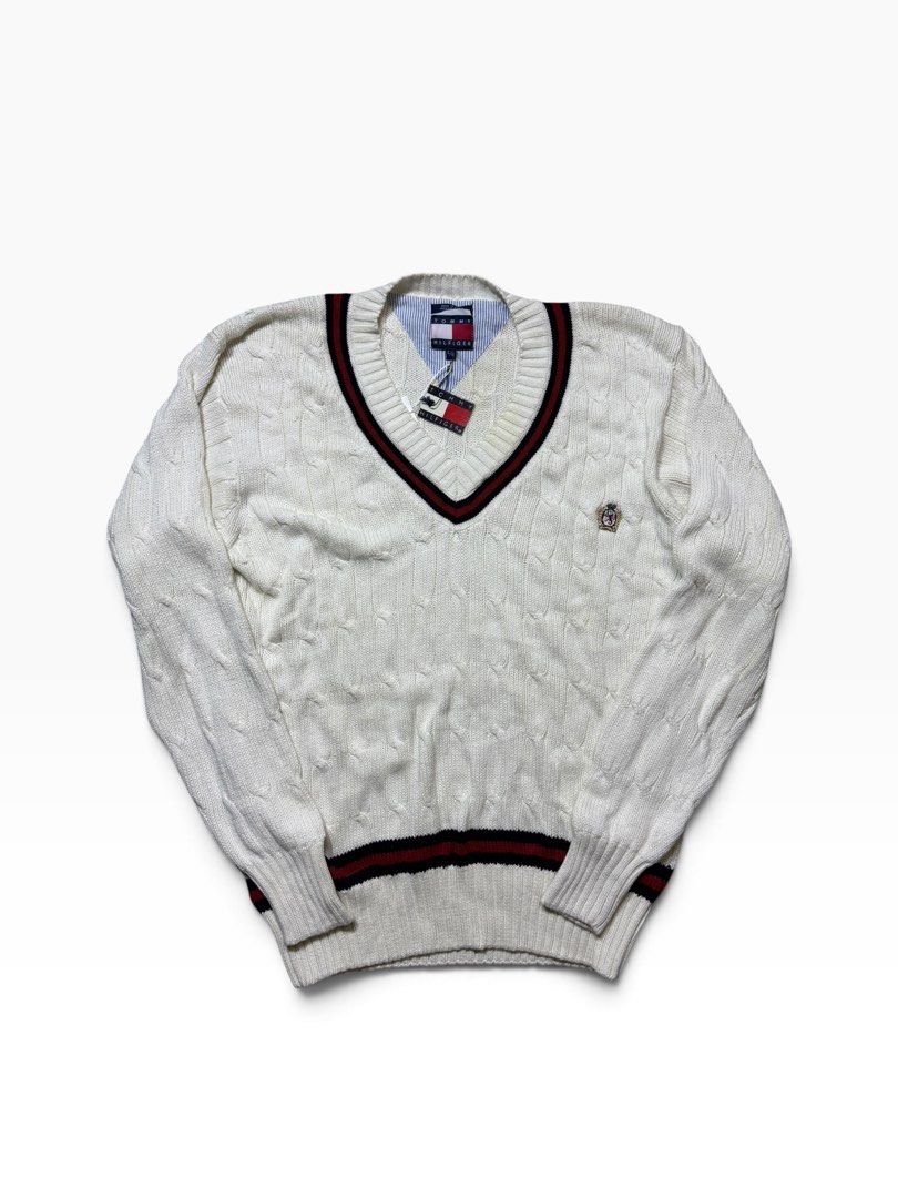 Tommy Hilfiger cable knit sweater (Category: Hoodies) located in Quezon City. Submitted by dailyfits08 (Listing ID 1468678586, Image 1). Description: Tommy hilfiger cable knitted Size large 24x30 Bnew vintage.