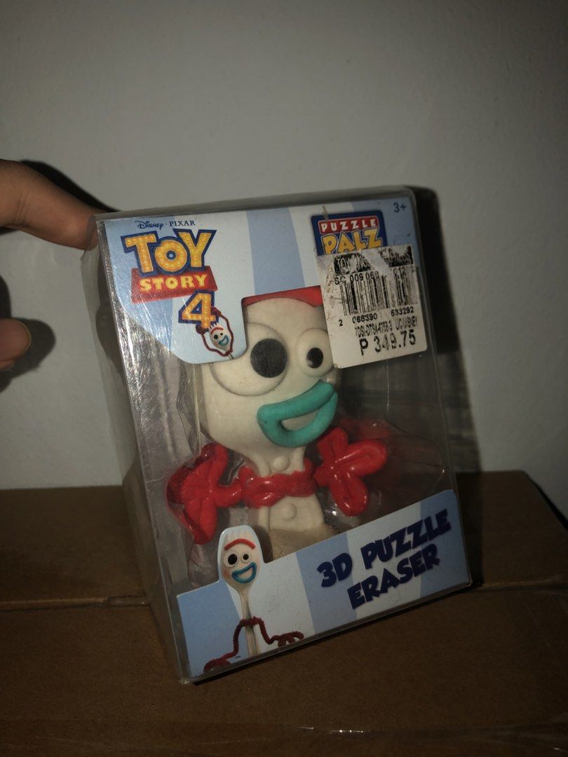 Toy Story 4 Forky 3D Puzzle Eraser (Category: Designer & Blind Box Toys) located in Angeles City. Submitted by bratzdylan (Listing ID 1468642600, Image 1). Description: - Character: Forky from Toy Story 4 - Brand: Puzzle Palz - Condition: Brand new, still inside original clear plastic packaging with price tag attached - Features: Fun 3D puzzle eraser - Perfect for: Collectors, desk accessories, and stationery fans.