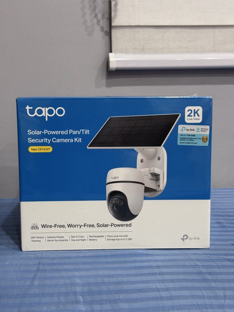 TP-Link Tapo C610 KIT Solar-Powered Pan/Tilt Security Camera (Category: Security Systems & CCTV Cameras) located in Manila. Submitted by altabl123 (Listing ID 1468515477, Image 1). Description: - Brand new & factory sealed in original box - 2K Live View with 360° pan & tilt coverage - 100% wire-free with rechargeable battery & high-efficiency solar panel - Color night vision & smart person detection - Two-way audio and IP65 weatherproof rating - 