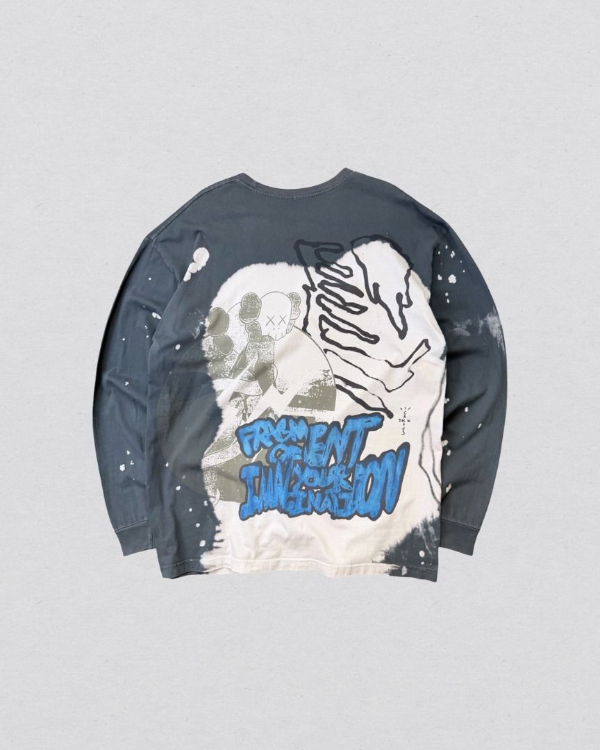 Travis Scott Cactus Jack Kaws Fragment longsleeve (Category: Coats, Jackets and Outerwear) located in Cabanatuan. Submitted by argarments.ph (Listing ID 1468513261, Image 2). Description: Tagged: XL on tag Width 24" | Length 31.5" | Sleeves 26" Condition: Good condition Issue(s): -.